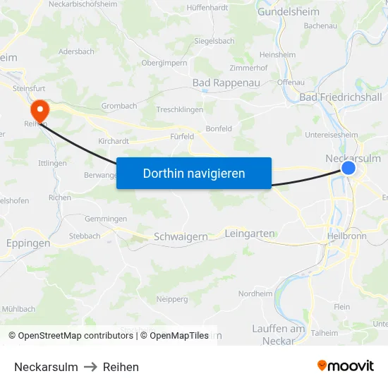 Neckarsulm to Reihen map