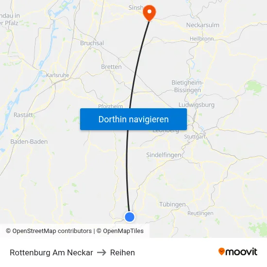 Rottenburg Am Neckar to Reihen map