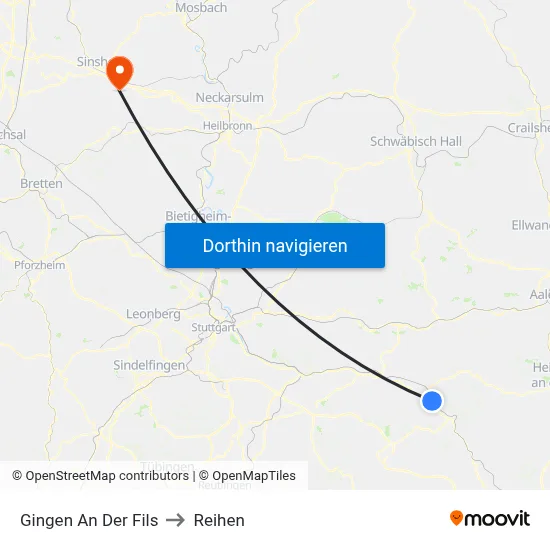 Gingen An Der Fils to Reihen map