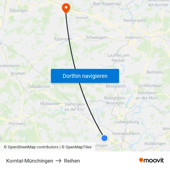 Korntal-Münchingen to Reihen map