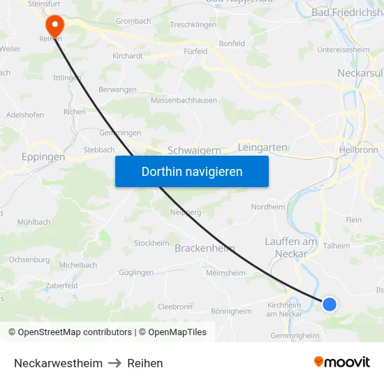 Neckarwestheim to Reihen map