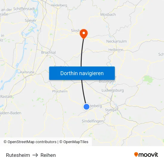 Rutesheim to Reihen map