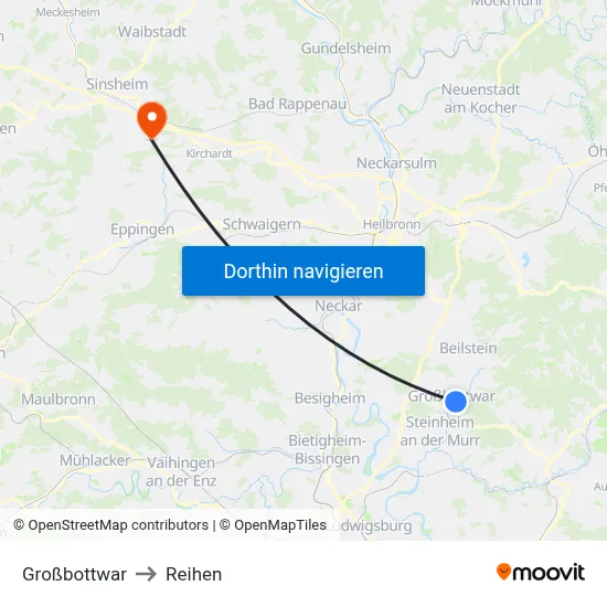 Großbottwar to Reihen map