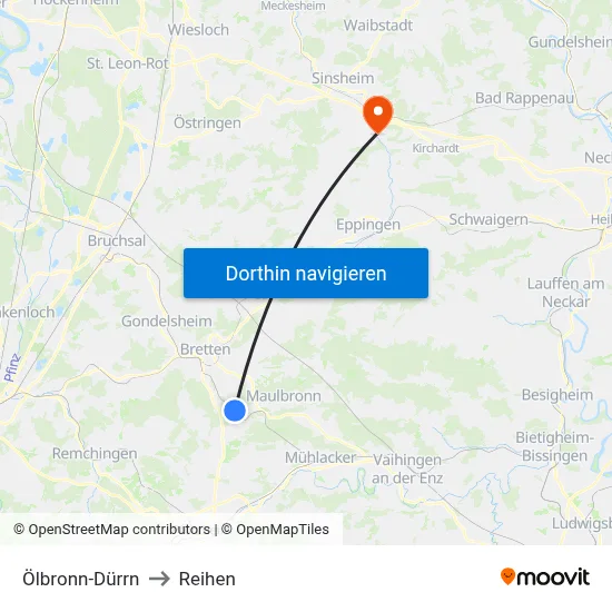 Ölbronn-Dürrn to Reihen map
