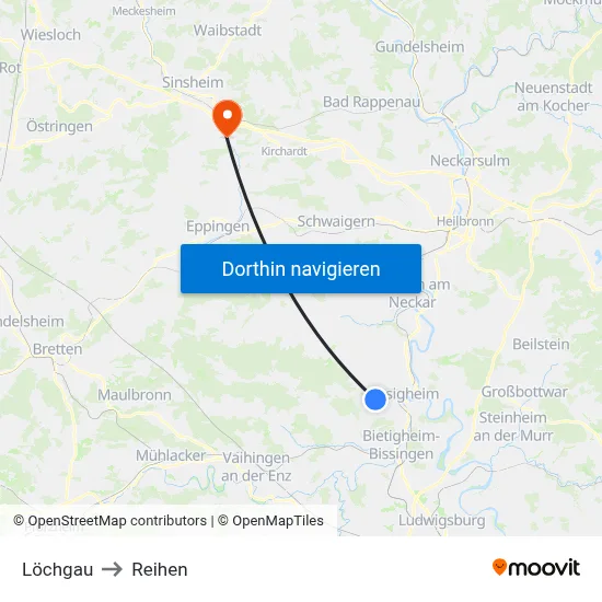 Löchgau to Reihen map