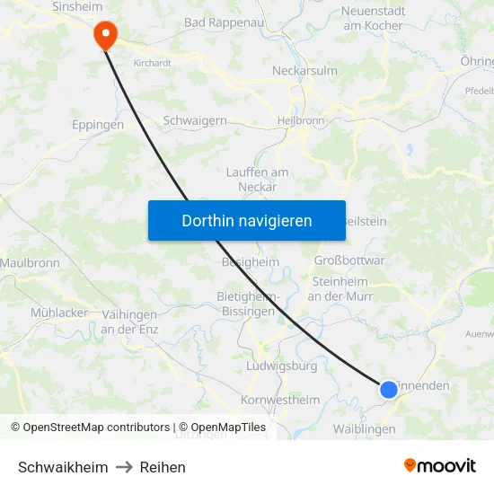 Schwaikheim to Reihen map