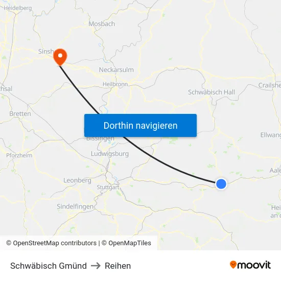Schwäbisch Gmünd to Reihen map