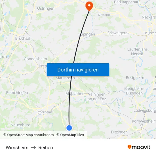 Wimsheim to Reihen map