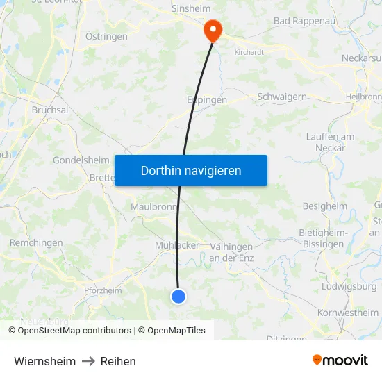 Wiernsheim to Reihen map