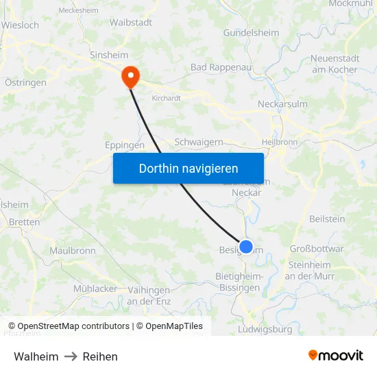 Walheim to Reihen map