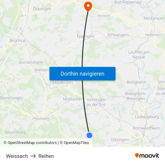 Weissach to Reihen map