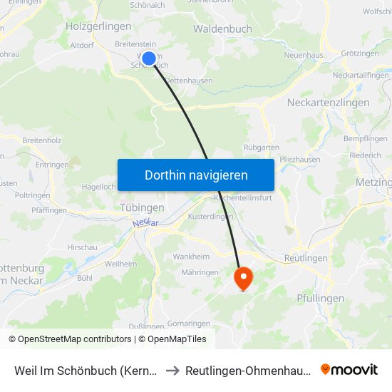 Weil Im Schönbuch (Kernort) to Reutlingen-Ohmenhausen map