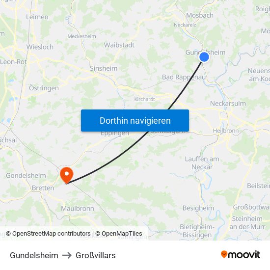 Gundelsheim to Großvillars map