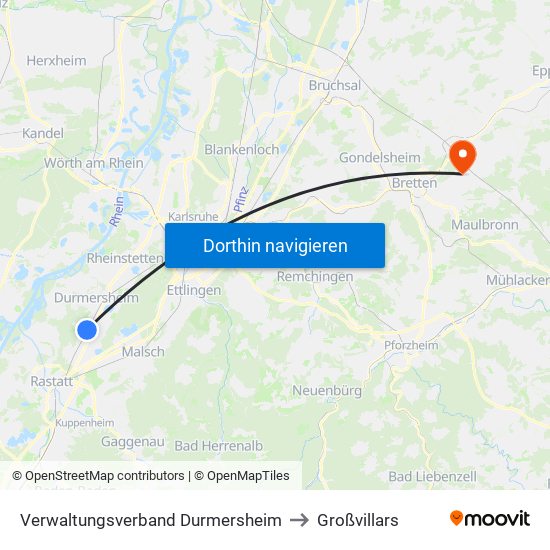 Verwaltungsverband Durmersheim to Großvillars map