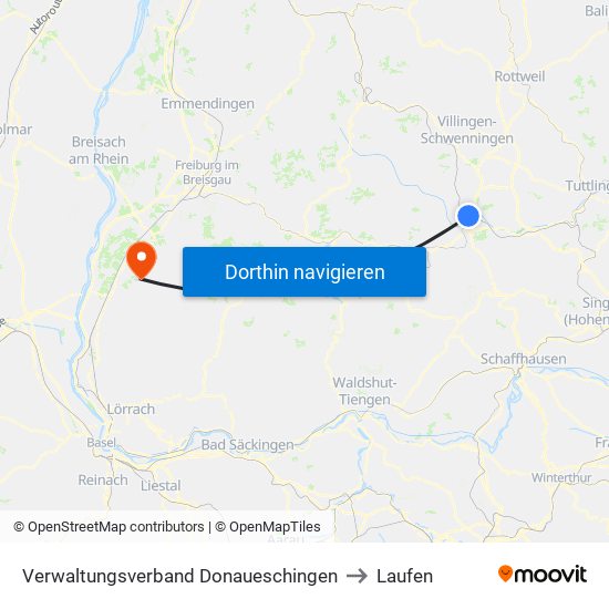 Verwaltungsverband Donaueschingen to Laufen map