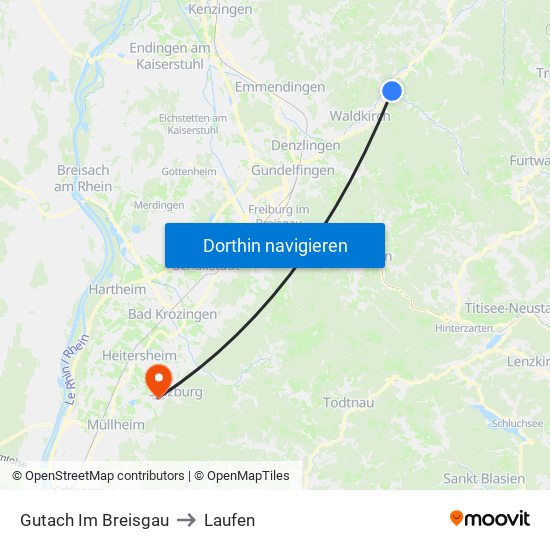 Gutach Im Breisgau to Laufen map