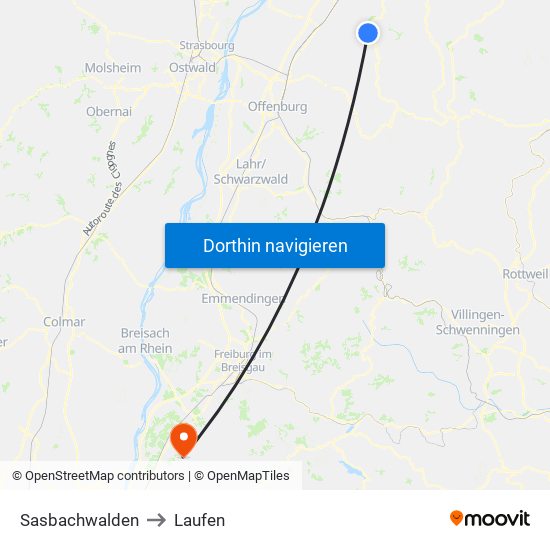 Sasbachwalden to Laufen map