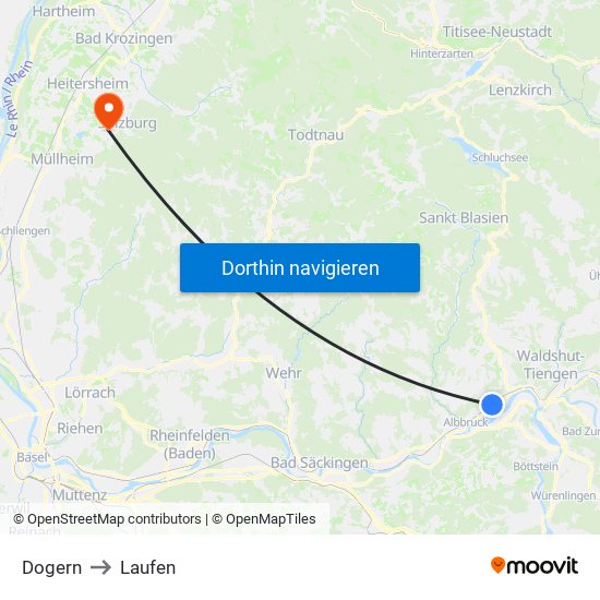 Dogern to Laufen map