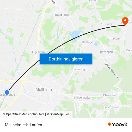 Müllheim to Laufen map