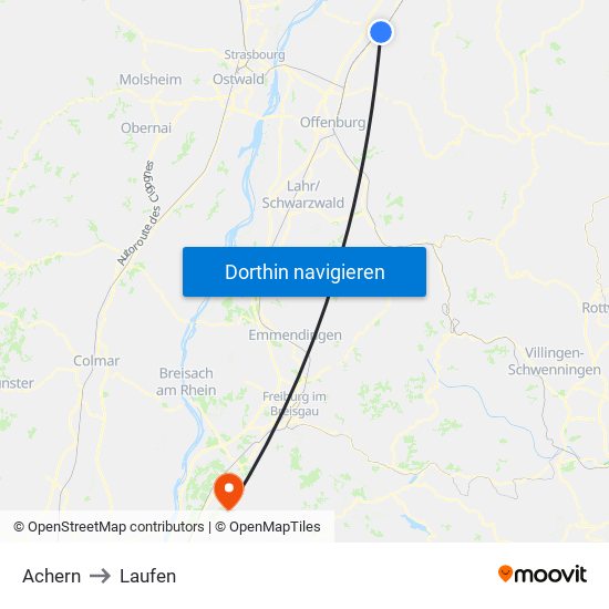 Achern to Laufen map