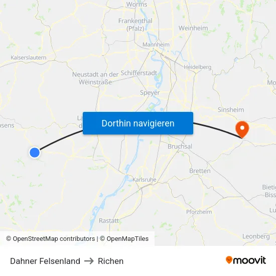 Dahner Felsenland to Richen map