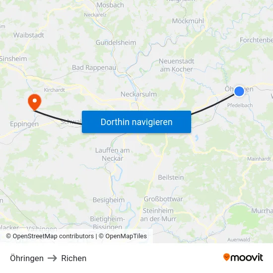 Öhringen to Richen map