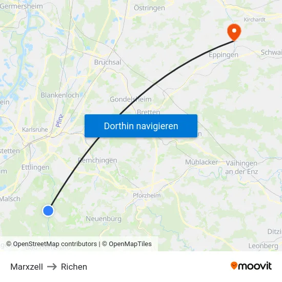 Marxzell to Richen map
