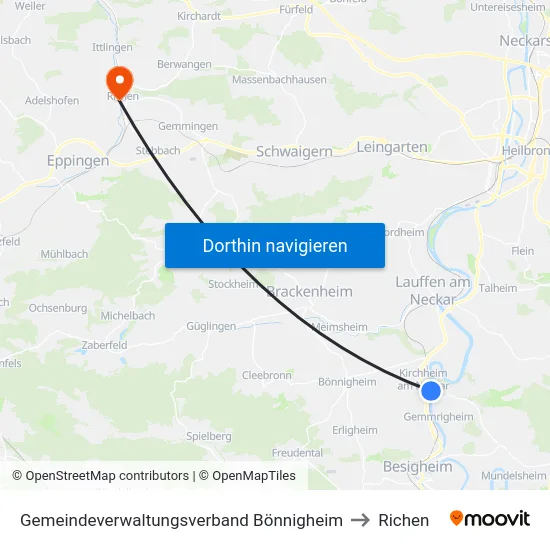 Gemeindeverwaltungsverband Bönnigheim to Richen map
