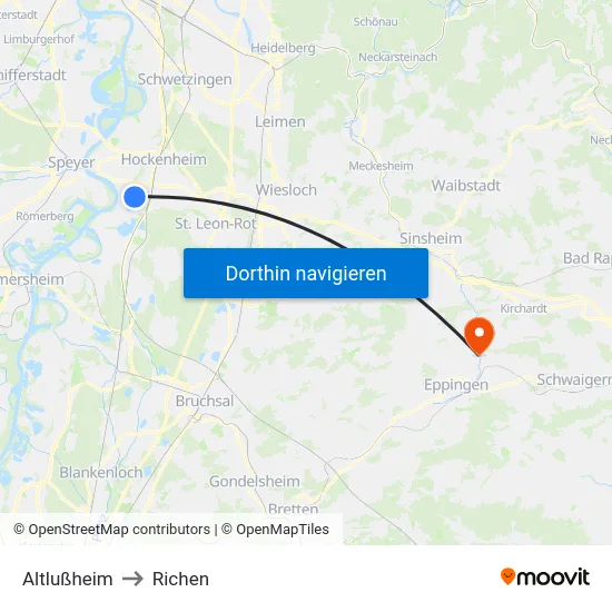 Altlußheim to Richen map