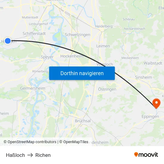 Haßloch to Richen map