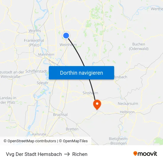 Vvg Der Stadt Hemsbach to Richen map