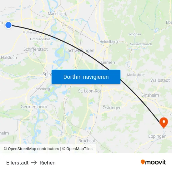 Ellerstadt to Richen map