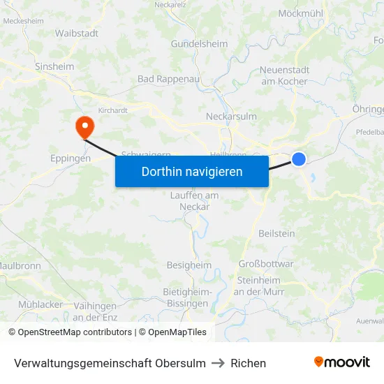 Verwaltungsgemeinschaft Obersulm to Richen map