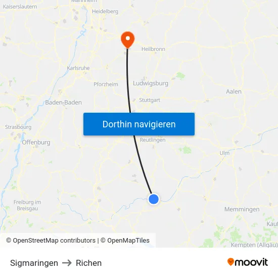 Sigmaringen to Richen map