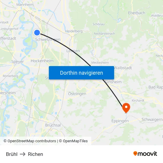 Brühl to Richen map