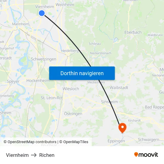 Viernheim to Richen map