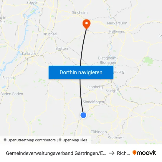 Gemeindeverwaltungsverband Gärtringen/Ehningen to Richen map
