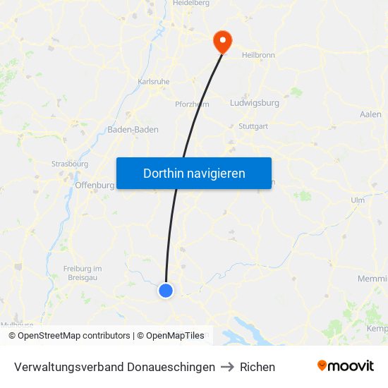 Verwaltungsverband Donaueschingen to Richen map