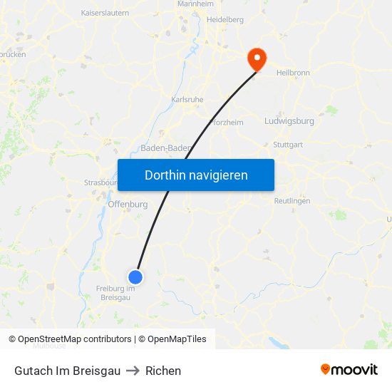 Gutach Im Breisgau to Richen map