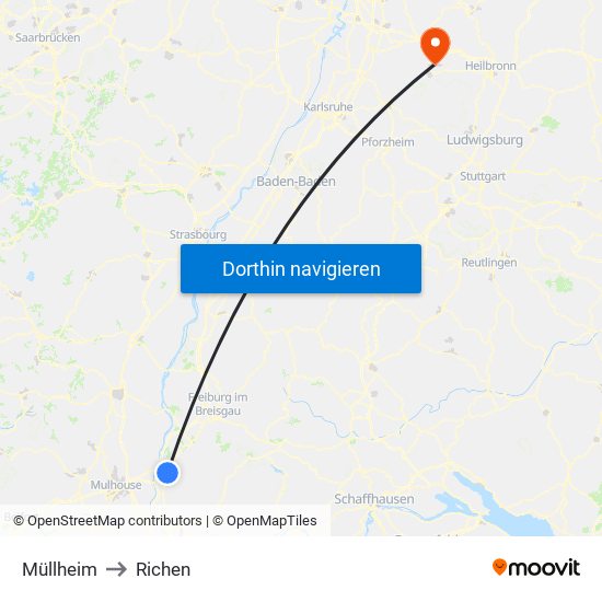 Müllheim to Richen map