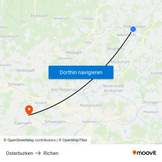 Osterburken to Richen map