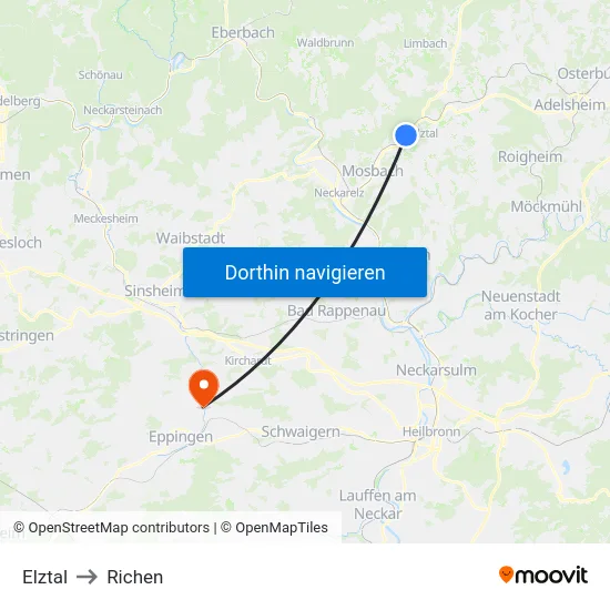 Elztal to Richen map