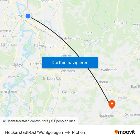 Neckarstadt-Ost/Wohlgelegen to Richen map