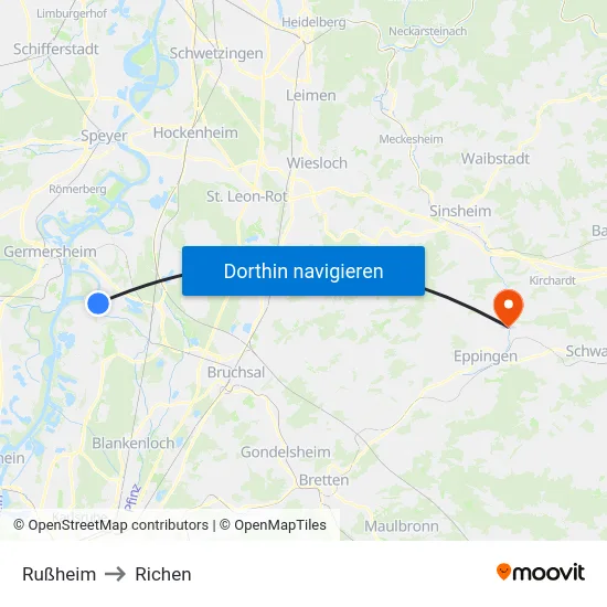 Rußheim to Richen map
