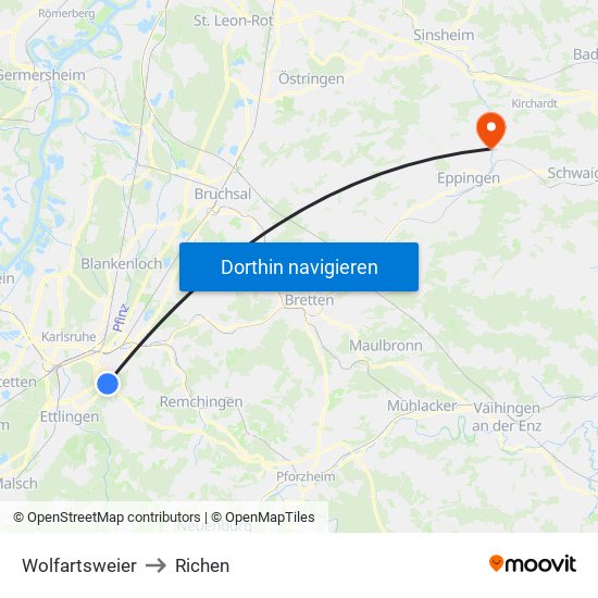 Wolfartsweier to Richen map