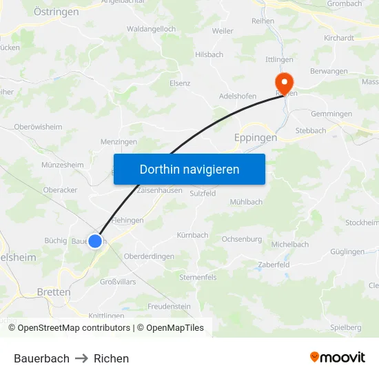 Bauerbach to Richen map