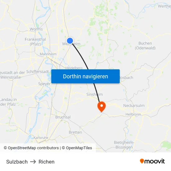 Sulzbach to Richen map
