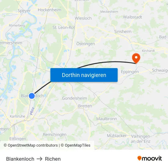 Blankenloch to Richen map