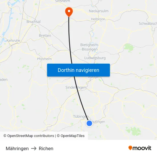 Mähringen to Richen map