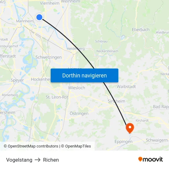 Vogelstang to Richen map
